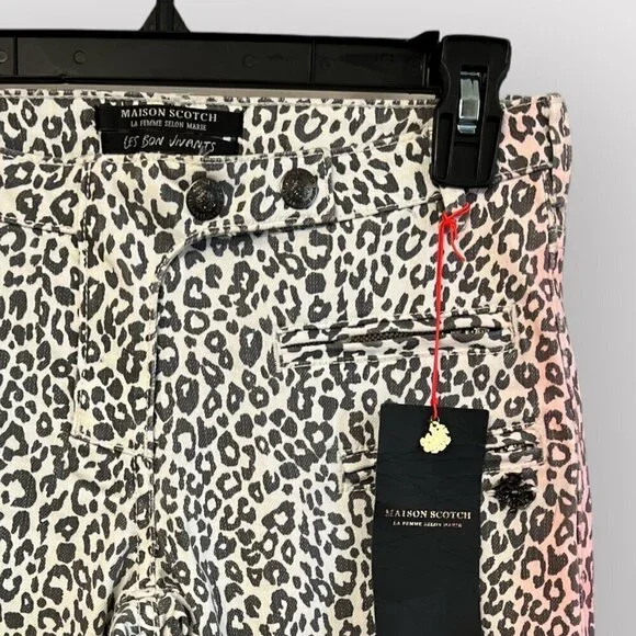 Maison Scotch NEW Leopard Print Jeans Womens sz 24R Designer Denim Pants Cheetah - Picture 3 of 7